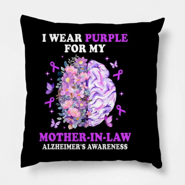 I Wear Purple For My Mother-In-Law Alzheimer's Awareness Brain Pillow by James Green