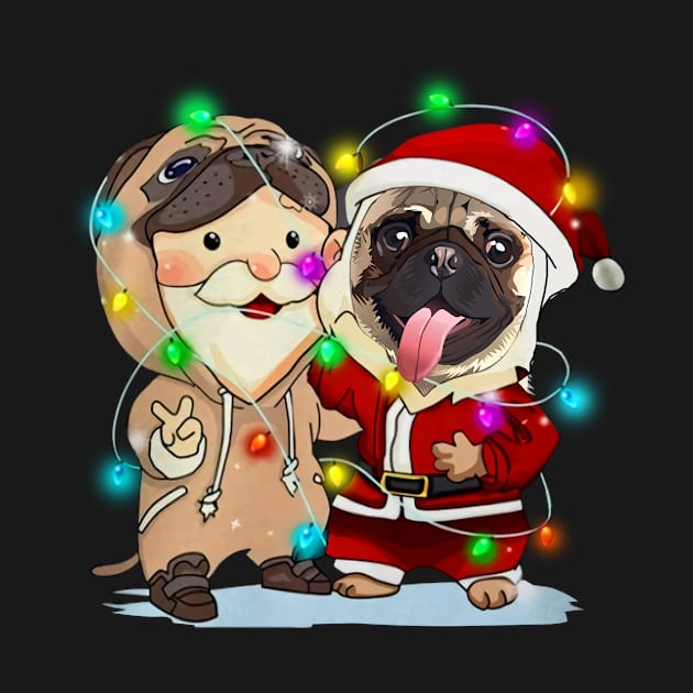 Santa Claus Pug Dog Merry Christmas T-shirt by kimmygoderteart