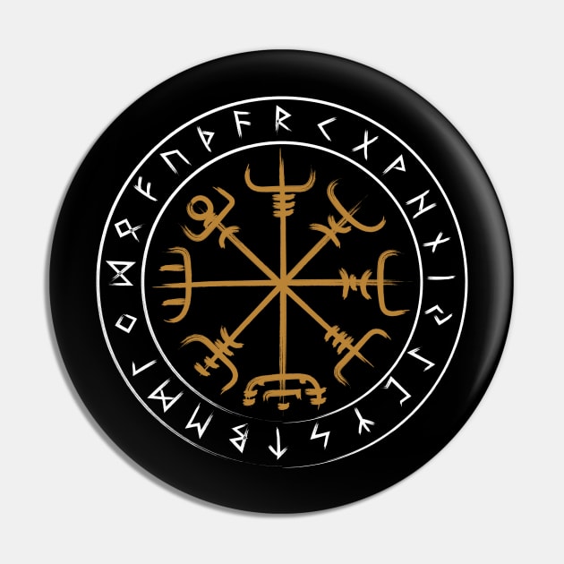 Vegvisir Futhark Vikings Tee Compass Rune Protection Pin by BlackRavenOath