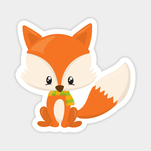 Cute Fox, Little Fox, Baby Fox, Fox With Scarf Magnet by Jelena Dunčević