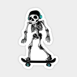 Funny skeleton skateboarder with headphones Magnet