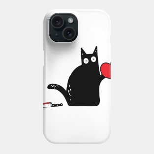 Black cat murderous with heart Phone Case