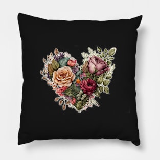 Floral Garden Botanical Print with wild flowers Heart Valentines Pillow