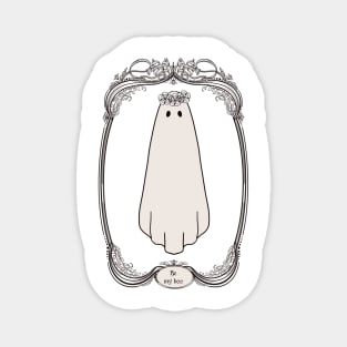 Cute Ghost in Flower Crown Illustration in art nouveau frame Asks to Be Its Boo| Cute Halloween Wall Art| Gothic Romance Magnet