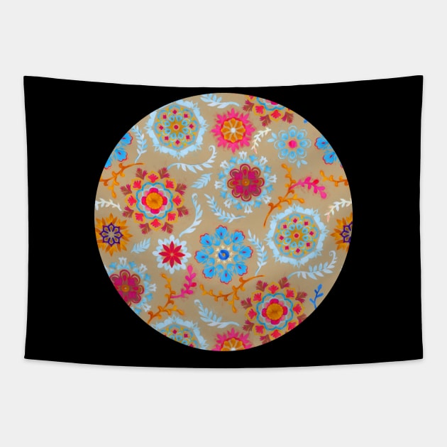 Brown Sugar Suzani Inspired Pattern Tapestry by micklyn