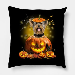 Yorkshire Terrier Spooky Halloween Pumpkin Dog Head Pillow