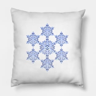 Blue Fractal Snowflake on White Pillow