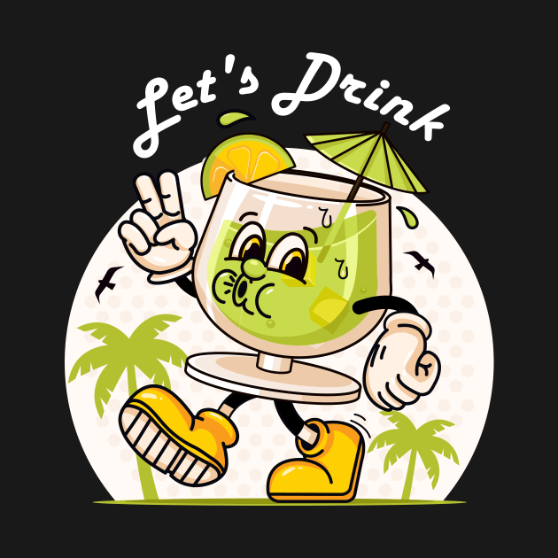 Let's drink. Walking tequila cocktail mascot character by Vyndesign