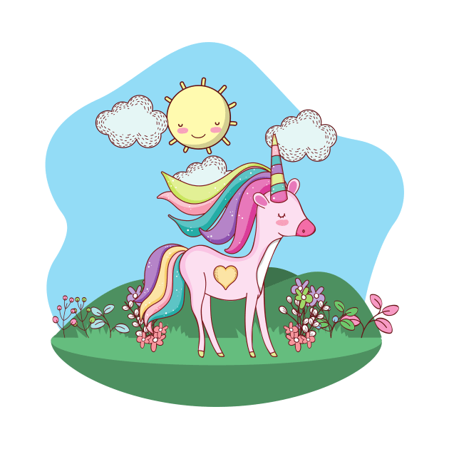 Cute Little Unicorn With Heart Standing In a Field On a Sunny Day by Vegan Squad