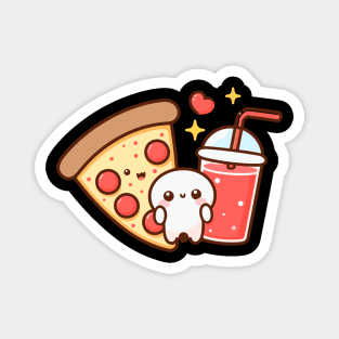 Kawaii Pepperoni Pizza and Drink | Design for Pizza Lovers | Cute Kawaii Food Art Magnet