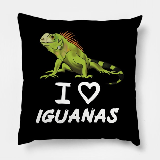 I Love Iguanas for Iguana Lovers, White Pillow by Mochi Merch