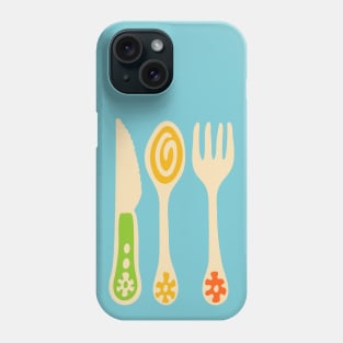 CUTLERY Retro Vintage Kitchen Utensils Knife Spoon Fork in Yellow Orange and Green - UnBlink Studio by Jackie Tahara Phone Case