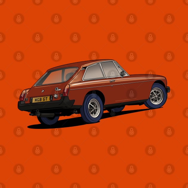 'Rubber Bumper' MGB GT Coupé classic car in 1970's brown by Webazoot