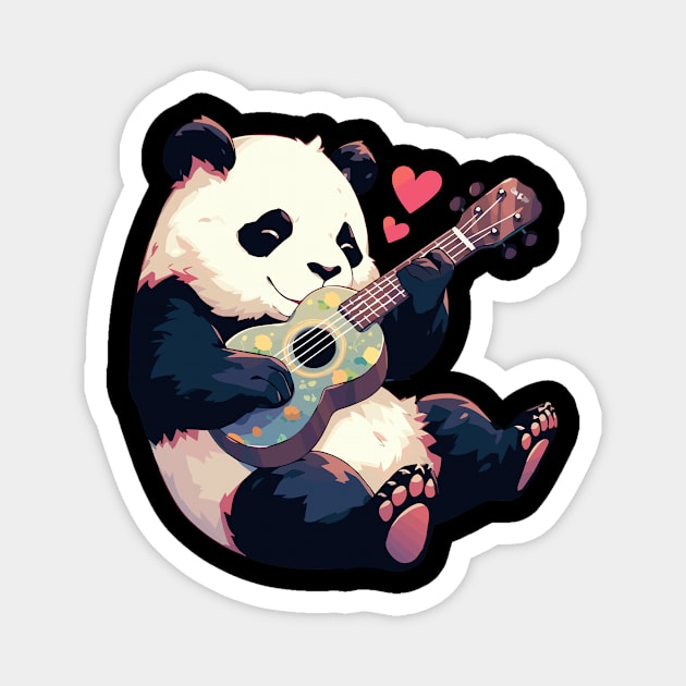 Panda Playing Ukulele - Panda Bear Japanese Magnet by Anassein.os