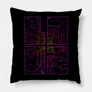 Lodz, Poland City Map Typography - Neon Pillow