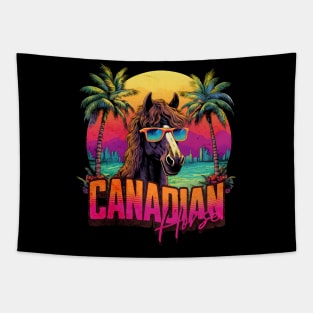 Retro Wave Brown Canadian Horse Good Vibes Tapestry