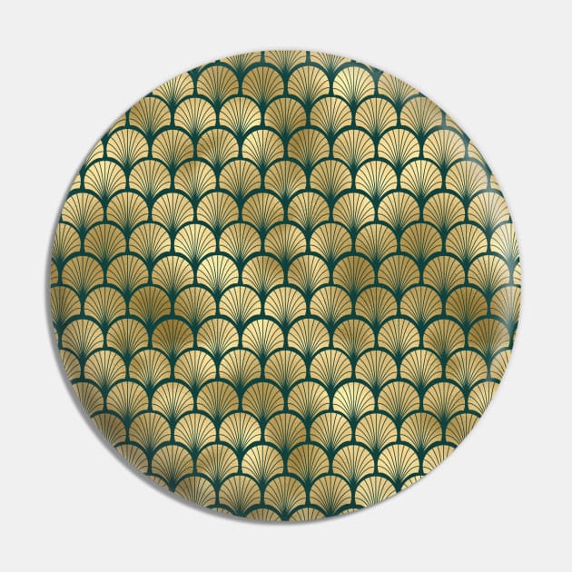 Teal and Gold Vintage Art Deco Fan Palms Pattern Pin by podartist