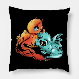 Rising Flames: A Baby Phoenix and Dragon Design Pillow