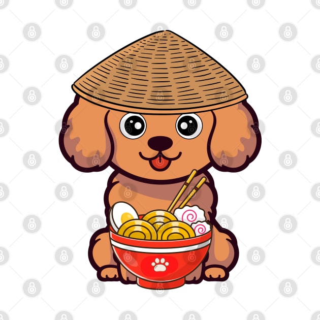 Funny brown dog is eating noodles by Pet Station