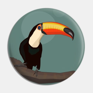 Illustration of a Toucan on a Branch with Mint Green Background Pin