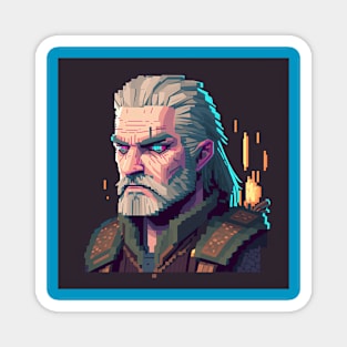 Pixel art illustration of the concentrated Witcher Geralt Magnet