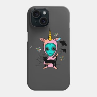 alien in a pink unicorn onesy holding a cat smoking a blunt cute gift Phone Case