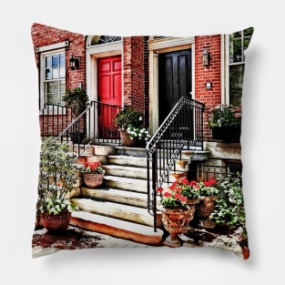 Philadelphia PA - Townhouse With Red Geraniums Pillow