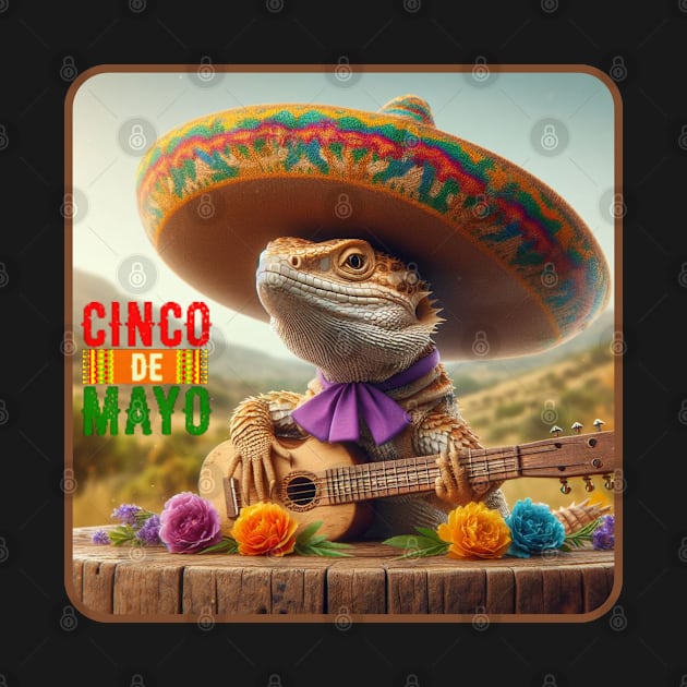 Happy Cinco de Mayo 2024 Guitar Sombrero Lizard by Truth or Rare