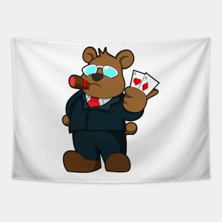 Bear at Poker with Cards Tapestry