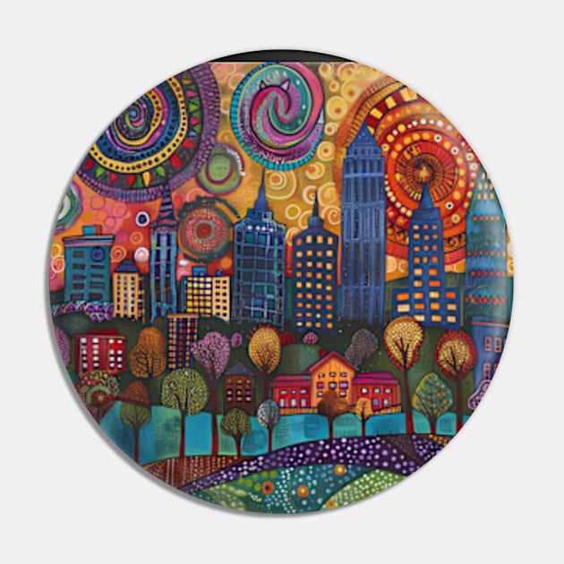 Atlanta Georgia City Skyline Whimsical Funky Colorful Art Pin by Lavender Celeste