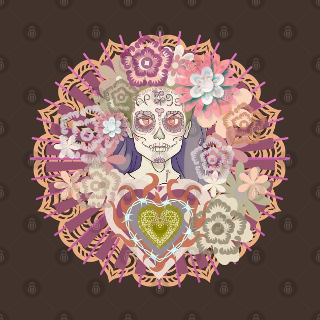 Z- Girl: Dreams of La Catrina. Digital Collage No. 9 Flaming Barbed Heart Variation by SwagOMart