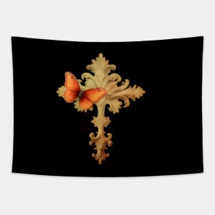 Gold Cross With Butterfly Tapestry