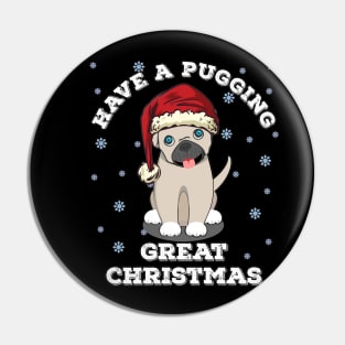 Christmas cute pug dog with santa hat Pin