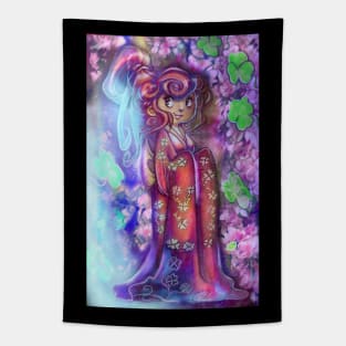 Clovers and Cherry Blossoms Geisha Tapestry