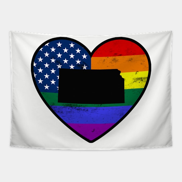 Kansas United States Gay Pride Flag Heart Tapestry by TextTees