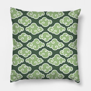 Traditional Oriental Clouds - Chinese and Japanese Clouds Pattern in Green Pillow