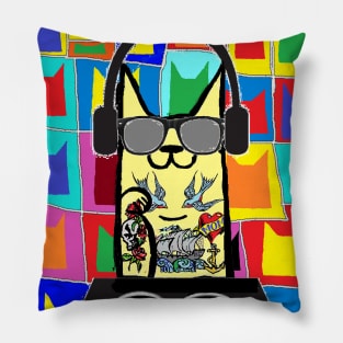 Cat Rocker DJ Pop Art Pillow