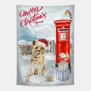 Cute Cairn Terrier Merry Christmas Santa Dog Tapestry