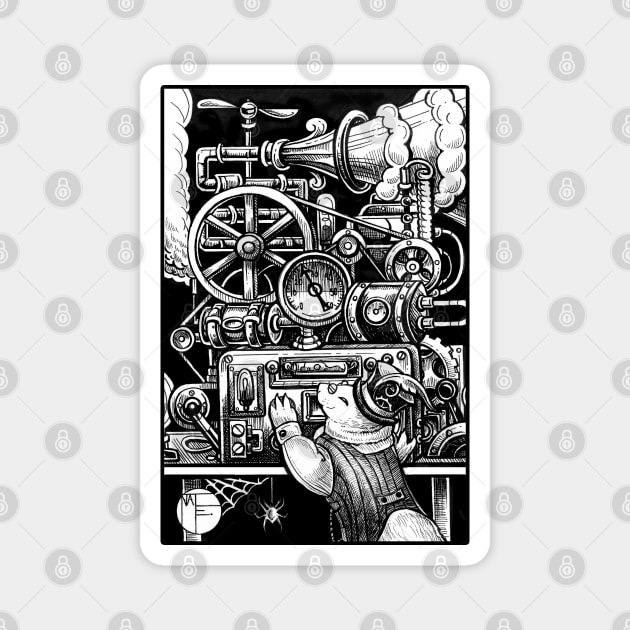 Mr. Ferret and His Amazing, Fantastic Machine - Steampunk Magnet by Nat Ewert Art