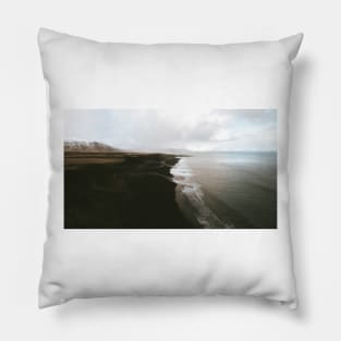 Moody black sand beach in Iceland - Landscape Photography Pillow