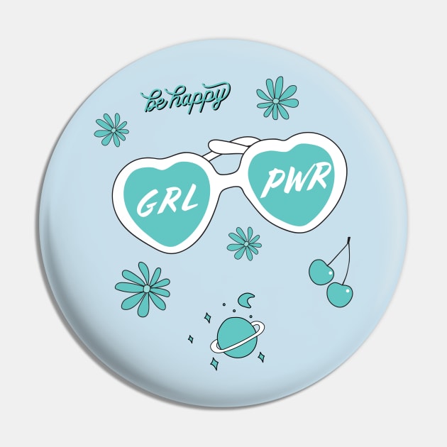 GRL PWR Heart sunglasses and Be Happy in Teal Pin by YourGoods