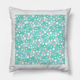 Sweet Pink White Teal  Ditsy Floral Pattern Pillow