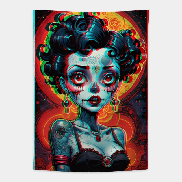 3D Zombie Betty Boop Tapestry by Grave Digs