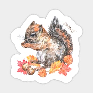 Squirrel in French Watercolor Magnet