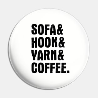 Sofa, hook, yarn & coffee (black) Pin