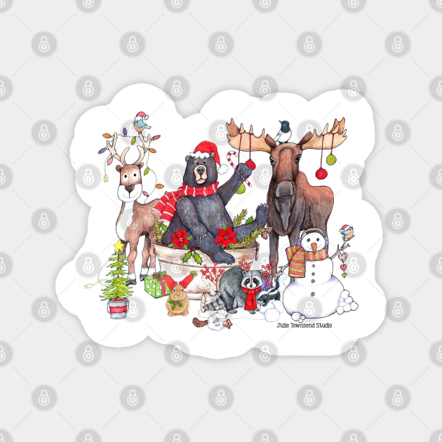 Woodland Critter Christmas Gathering Magnet by Julie Townsend Studio