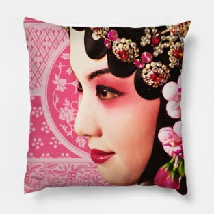 Chinese Opera Star with Blush Pink Traditional Pattern- Hong Kong Retro Pillow