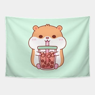 Cute Chubby Hamster Drinking Bubble Tea Tapestry