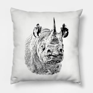 Endangered Black Rhino Portrait | African Wildlife Pillow