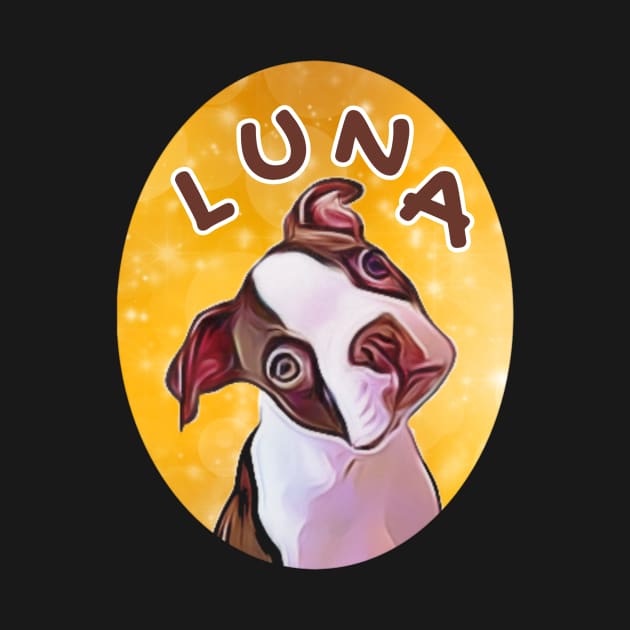 Luna Boston Terrier Face Tilted Cartoon Cameo by BubbleMench